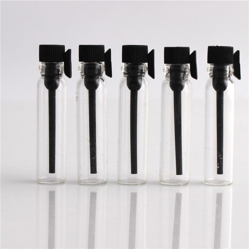 100 stk 1ml 2ml 3ml parfume prøve mini flaske tomme glas hætteglas dråber beholder laboratorium væske duft prøveglas: 2ml ( sorte låg)