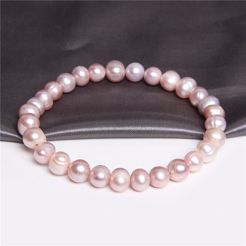 Zoetwater Natuurlijke Roze 7-8 Mm Parels Armbanden Elastische Ronde Barokke Parels Kralen Ketting Armbanden Voor Vrouwen Vrouwelijke Sieraden