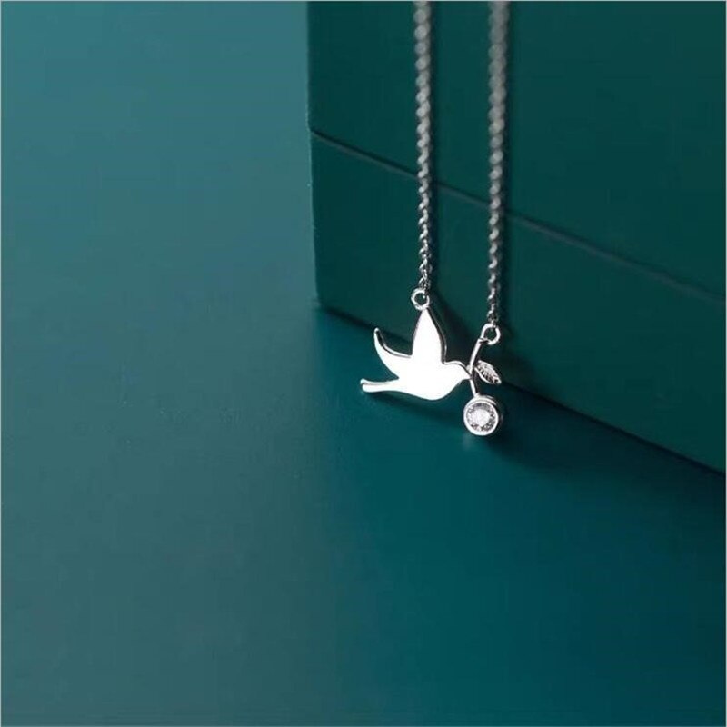 925 joyas de plata esterlina fresco brillante Pájaro lindo ronda diamante paloma Animal adorable collares N095
