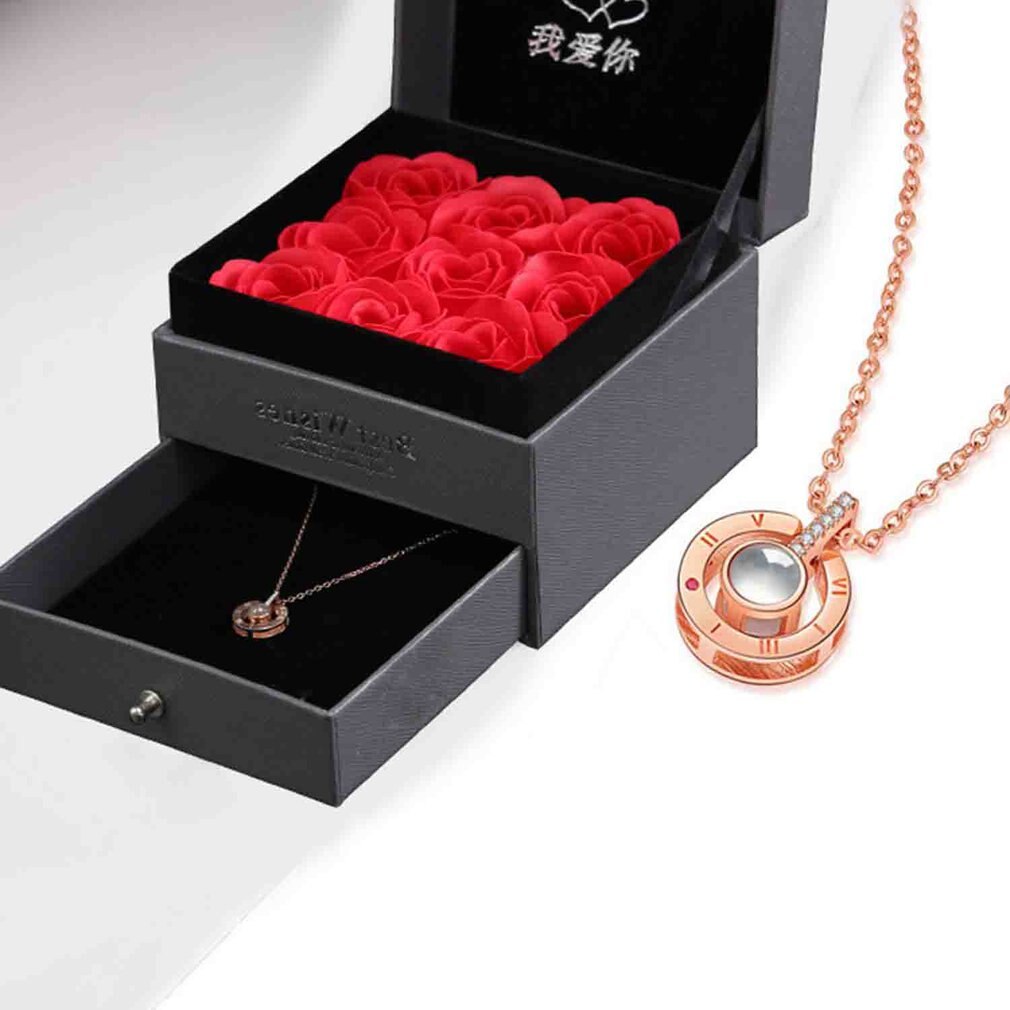 Rose Gold Silber 100 Sprachen ICH Liebe Sie Schütteln Klingt mit Projektion Schlüsselbein Speicher Hochzeit Halskette Kette Valentine