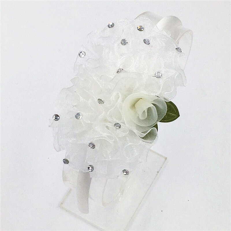 Serre-tête à fleurs en mousseline de soie pour enfants, couleur unie, mignon, serre-tête princesse, accessoires pour cheveux: WHITE