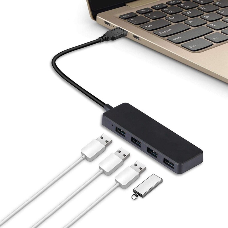 Concentrador de red de 4 puertos USB 3,0, divisor USB ultradelgado, portátil, de datos, con Cable de 30cm, Compatible