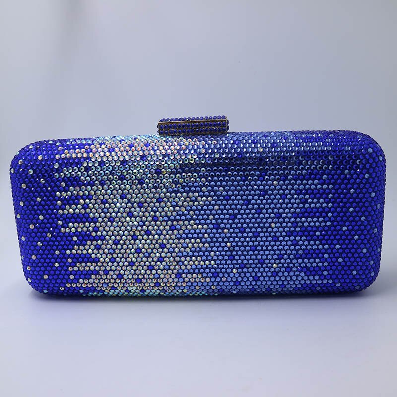 Luxury Crystal Rhinestone Evening Clutch Bags for Bridal Prom Evening Party Crystal Box Clutch Black Evening Bag: Blue MIX