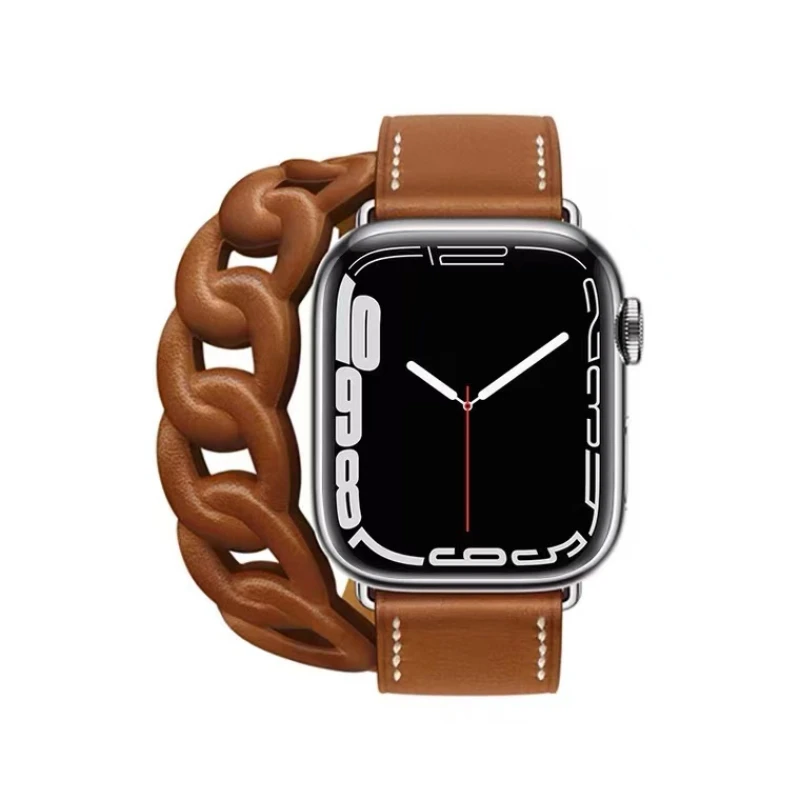 Nueva correa de cuero para Apple Watch 45mm 41mm pulsera de doble círculo serie iWatch 10 9 8 7 6 5 4 SE 44mm 42mm 40mm cinturón