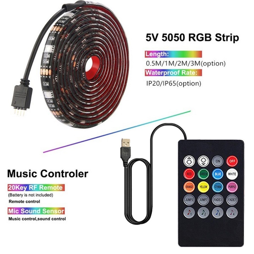 LED Strip Lights Sync To Music USB 5050 Flexible RGB LED Strip Lights Music Intelligent control RGB Epoxy Light Strip 911
