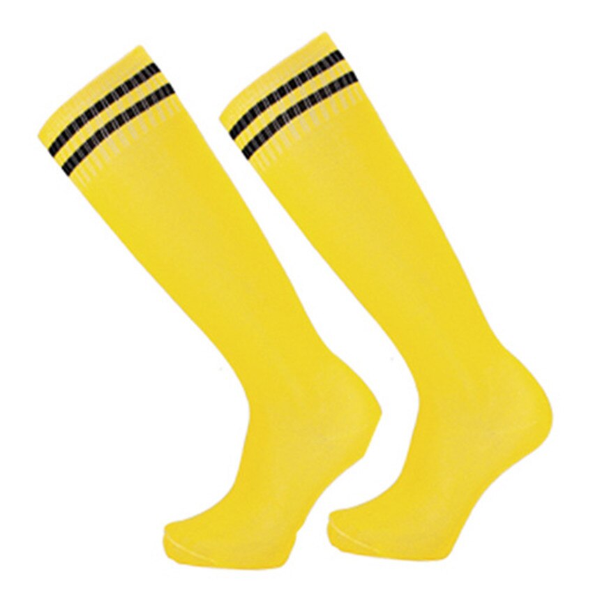 Calcetines de fútbol antideslizantes para niños, medias por encima de la rodilla para estudiantes, de rayas, 3 par/lote: YELLOW