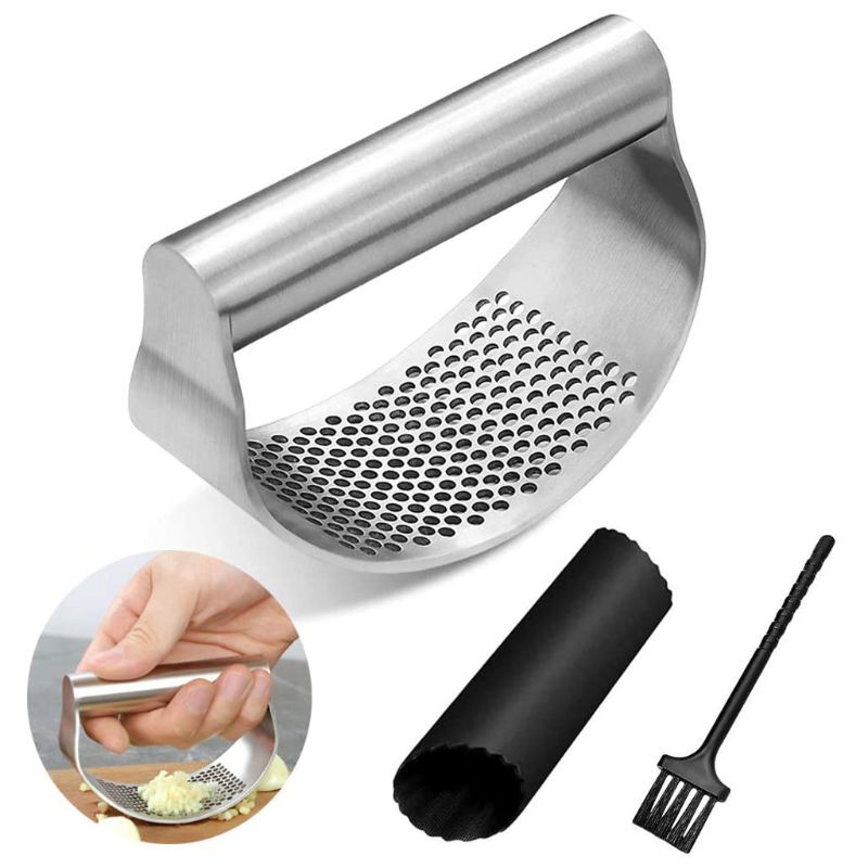 Cucina Sana Design Knoblauchpresse Wippe – Knoblauchwippe Garlic Crusher aus 304 Edelstahl – Wiegemesser-Prinzip – geschenkidee – lebensmittelecht & spülmaschinenfest