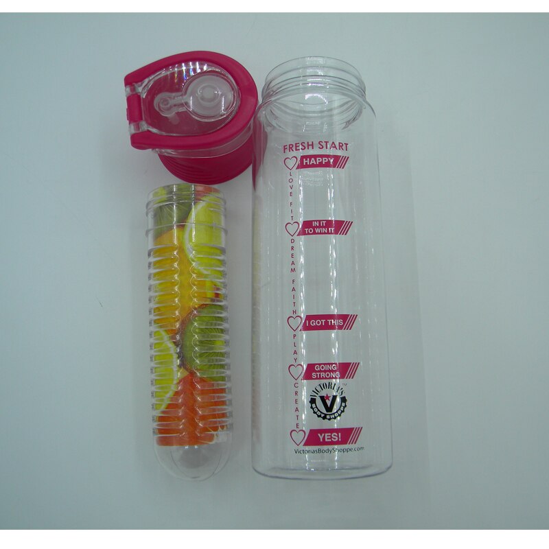 Botella de agua rosa de 700ml para infusión de zumo de fruta portátil con mango plegable, botellas sin BPA para deportes de acampada y viajes al aire libre