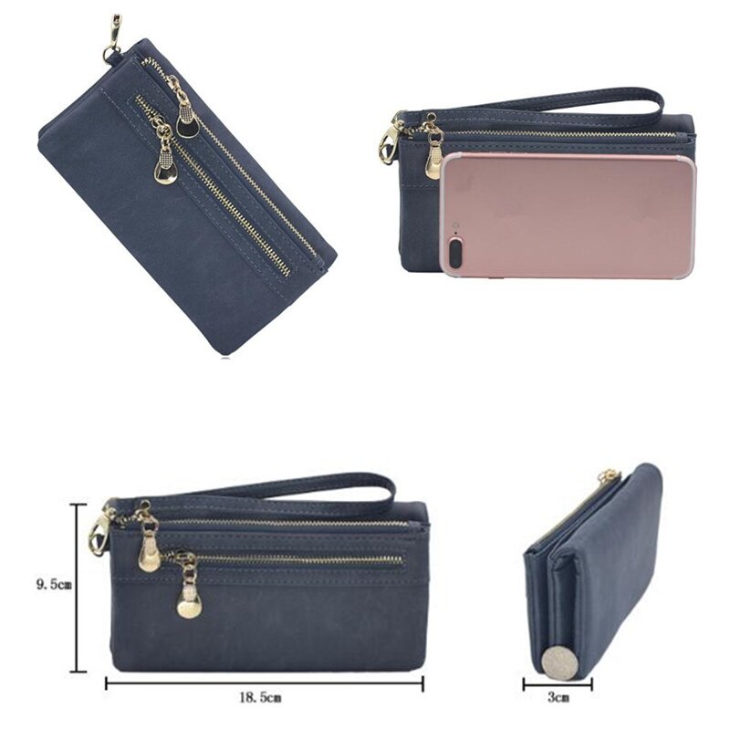 Women Wallets Dull Polish Leather Wallet Double Zipper Day Clutch Purse Wristlet Portefeuille Handbags Carteira Feminina