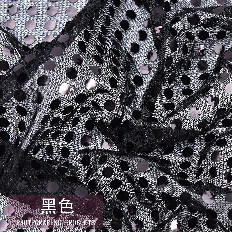 Tela brillante de lentejuelas para decoración del hogar, tejido de tul dorado y plateado con purpurina para ropa, de escenario, boda, bricolaje, 6mm, 100x90cm: Negro