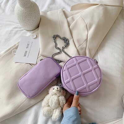 NEUE Original Puppe Runde Tasche & Elegante Kette Schulter Tasche Diagonale Breite 15cm Höer 15cm dicke 7cm: LILA