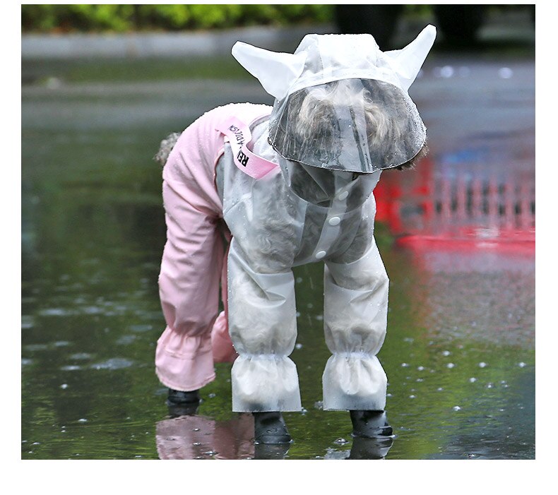 Kæledyrshund sød regnfrakke hvalp fire fods hættebeklædt gennemsigtig vandtæt bamsepuddel stor hund regntøj til dyr kæledyr