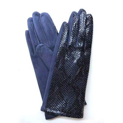 Gants à écran tactile pour femmes | Hiver, motif de serpent en Faux cuir d'animal, gant de conduite, daim velours épais, gant léopard H87: H87 Dark Blue