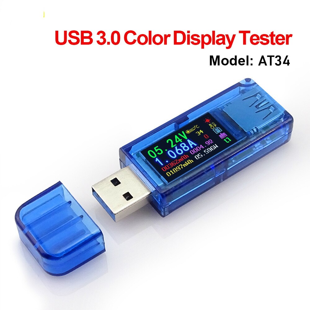 AT34 AT35 USB 3,0 farbe LCD Voltmeter Amperemeter Spannung Strom Meter Multimeter Batterie Ladung Power Bank USB Tester: AT34