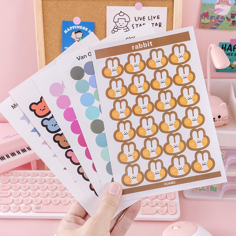 1 Sheet Cute Stationery Office School Supplies Kawaii Dot Heart Stickers Diary Scrapbook Decoration Adhesive Diary Album