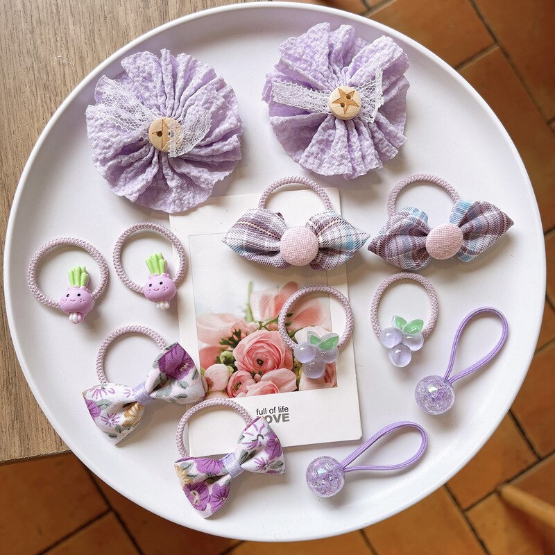 10 stücke Koreanische Süße Kawaii Baby Mädchen Elastische Haar Bands Stoff Blumen- Bogen Haar Seil für freundlicher Kleine Mädchen Haar zubehör: 12Stck Traube