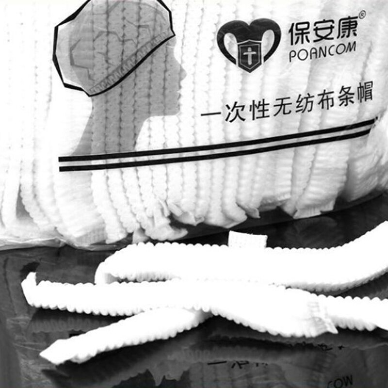 100 stk engangs non-woven strip hat hotel værksted støvhætte blå hvid badehætte: Hvid