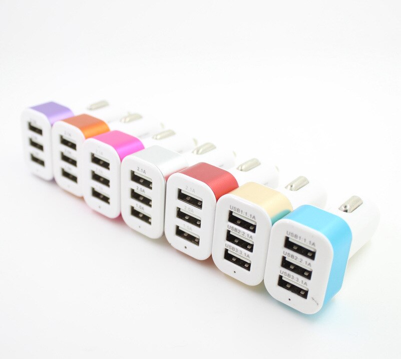 Triple Universal USB Car Charger 3 Port Car-charger Adapter Socket 2A 2.1A 1A Car Styling USB Charger For Car-Styling
