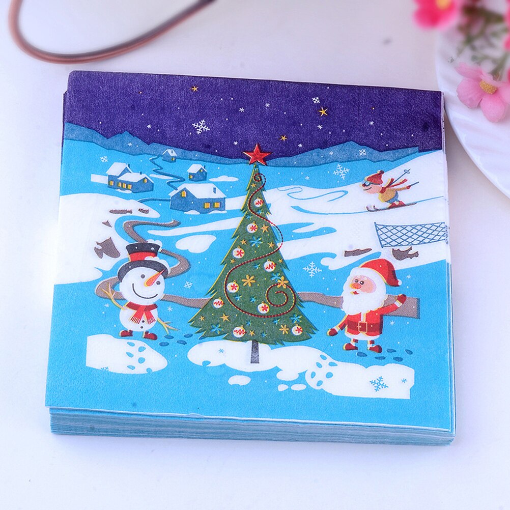 40pcs Kerst Snowscape Gedrukt Servetten Leuke Cartoon Tissue Diner Papieren Handdoek Feestartikelen