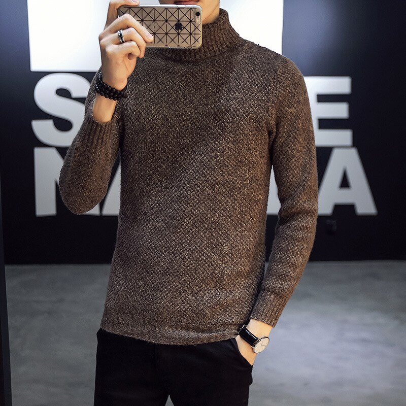 Herre rullekrave uld pullover rummelig efterår vinter tyk solid langærmet blødt tøj strikket afslappet herre sweater pull homme