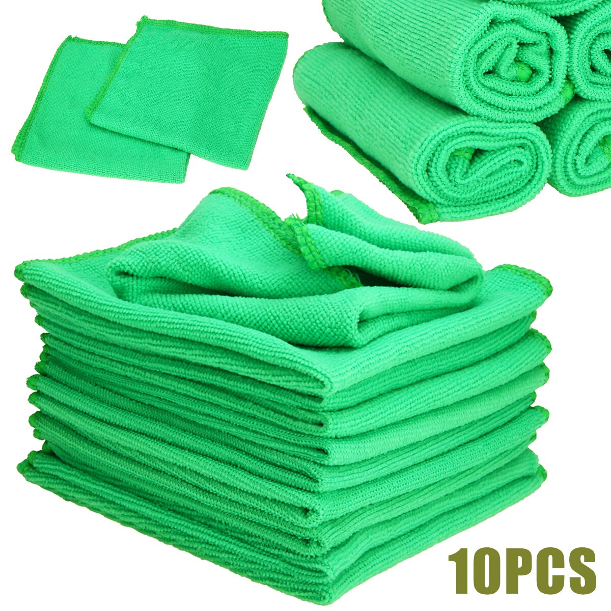 Mayitr 10pcs Microfiber Wash Clean Towels Cleaning Cloths Car Furniture Cleaning Duster Soft Cloths 30x30cm Green