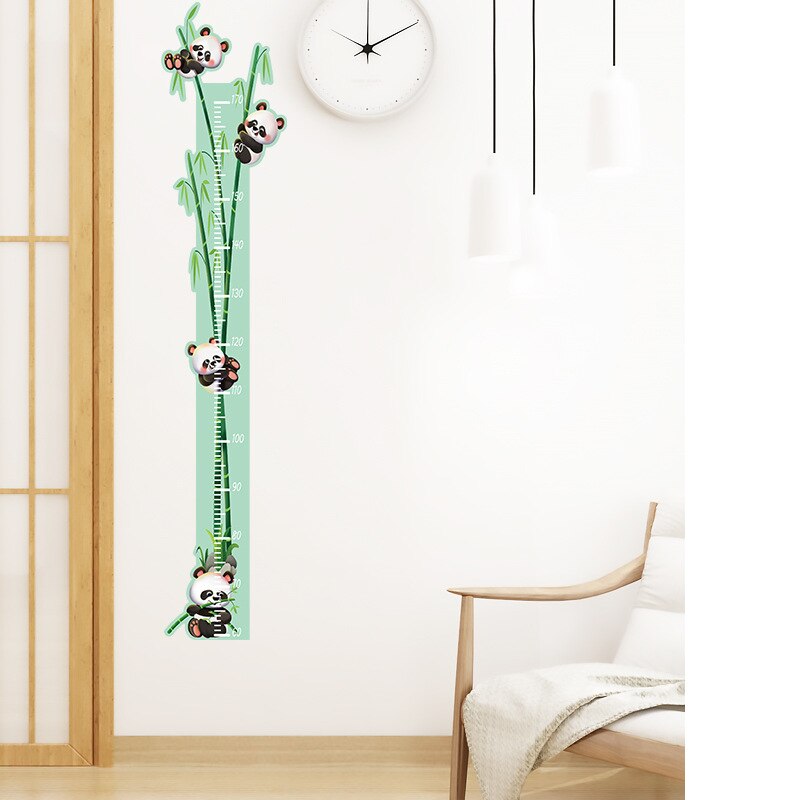 Sød enhjørning abe højde måling wallsticker tegneserie dyr gør-det-selv klistermærker lineal til børn boligindretning vækstdiagram: Panda bambus