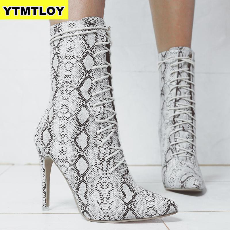 Größe 36-41 Frauen stiefel Schlange drucken Stiefeletten Für Frauen Spitz Hohe Ferse Schuhe Frau Herbst Winter hoch Fersen Leopard 599