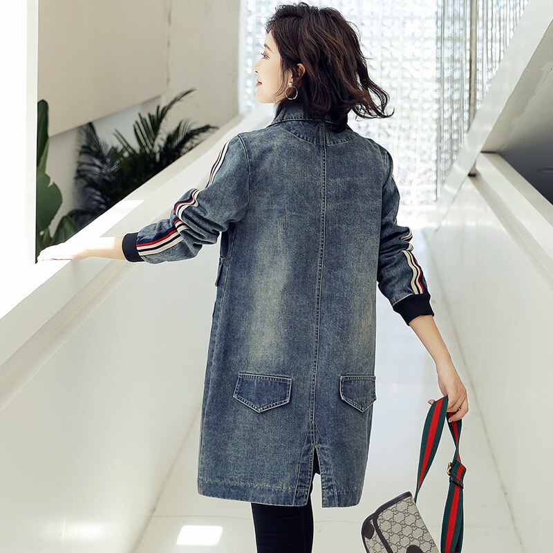 Chaqueta vaquera lavada para Mujer, abrigo cortavientos, ropa de calle, gabardinas largas de otoño,