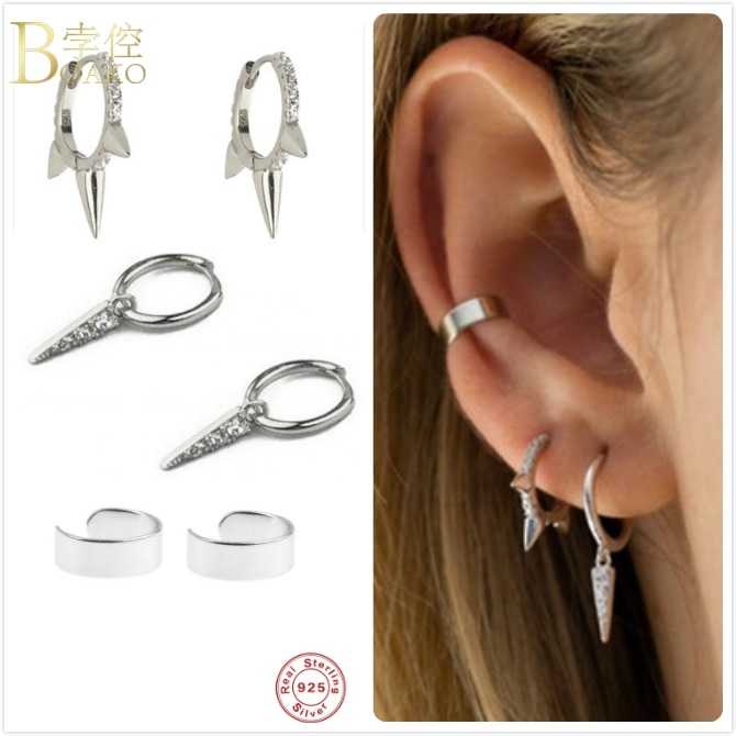 Pendientes de plata de ley 925 para mujer, aretes pequeños de punta de Aro para chica gótica, aretes de hueso del oído, Piercing para cartílago para hombre Z5