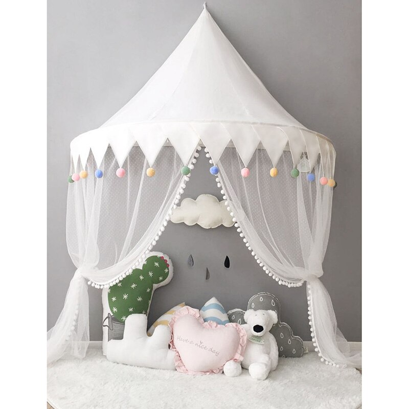 Children Play House Castle Kid Teepee Tents Cotton Foldable Tent Canopy Bed Curtain Baby Crib Netting Girls Boy Room Decoration: white ball