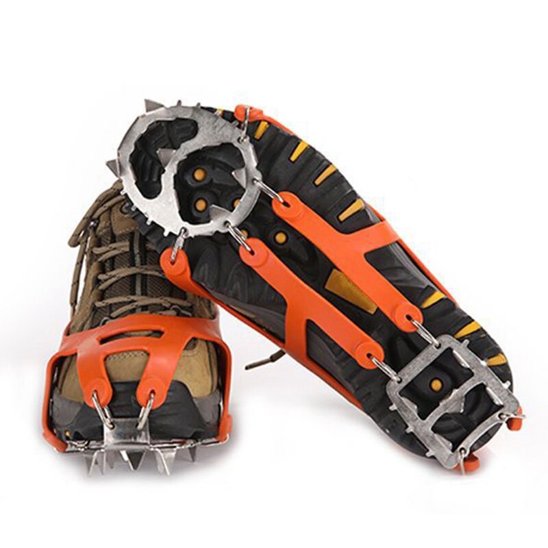 Crampones antideslizantes para senderismo al aire libre, escalada, Paseo de invierno, 18 dientes, zapatos de nieve para pesca en hielo, cubiertas de acero de manganeso para zapatos, zapato de punta