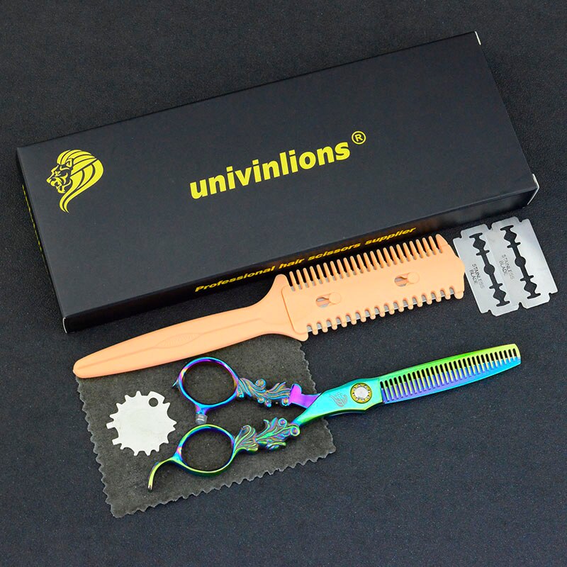 6" univinlions Rainbow 440C barber scissors hairdressing cut hairstyle salon clippers japanese hair cutting shears