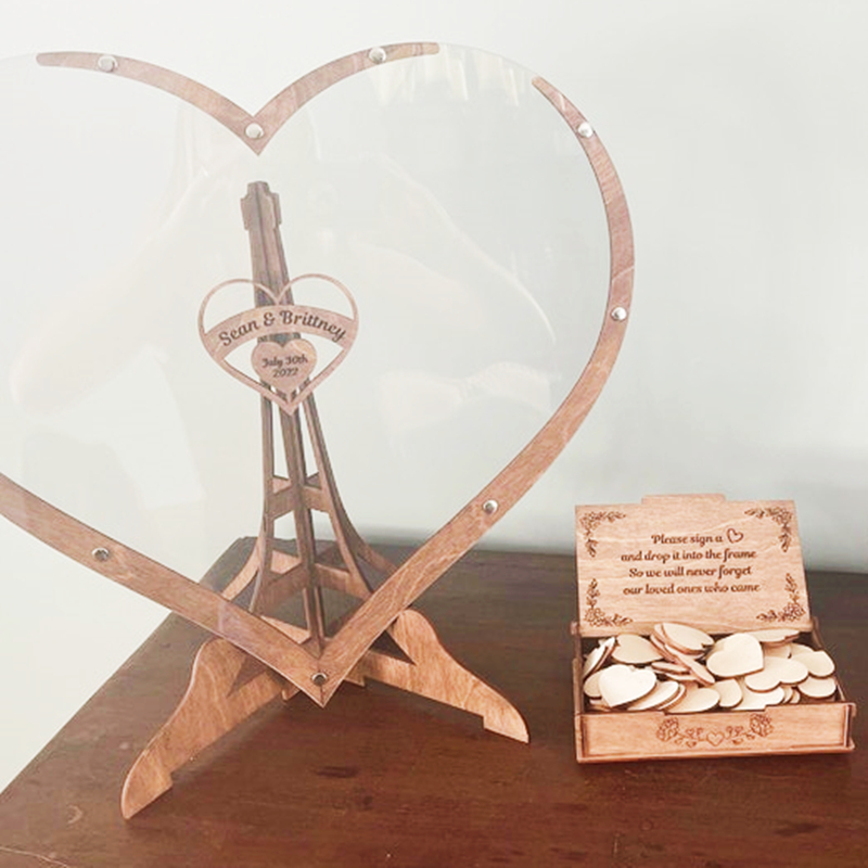 Caja de madera con forma de corazón para invitados, libro de invitados, firma de aniversario, Mensaje de boda, , 60 corazones, novedad