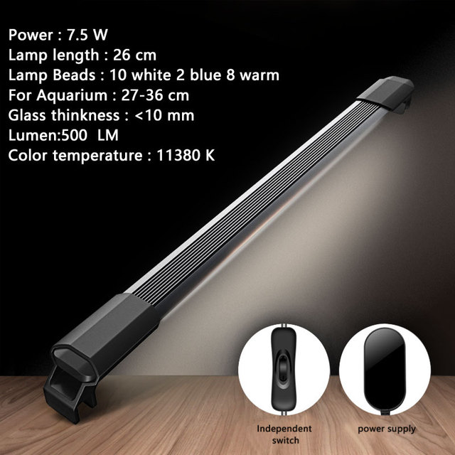 Plant Grow Aquarium Light Reef Fish Tank Lights For Aquarium 9-56CM Underwater Waterproof Aquatic Plants Lamp White Blue Color: 26CM Two stands
