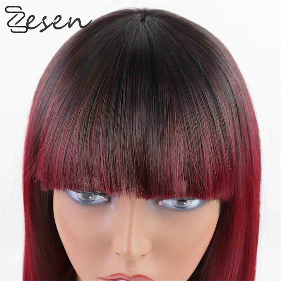 ZESENWine Red Straight Lace Front Wigs for Black Women Lace Wig Long Synthetic Hair Wigs Free Part Heat Resistant With Baby Hair