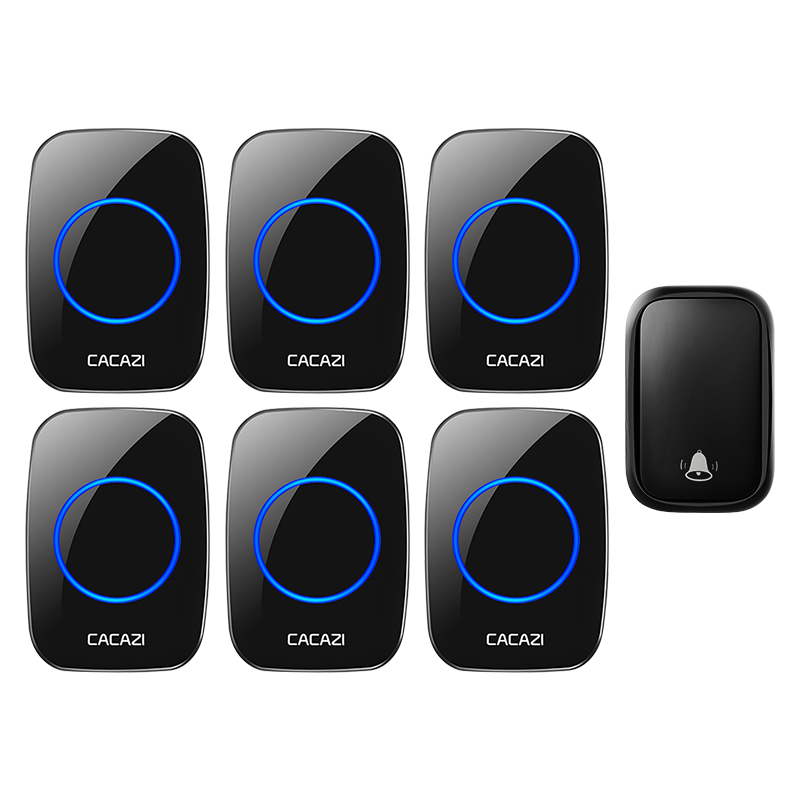 CACAZI Home Wireless Self-powered Doorbell No Battery Call Ring Bell US EU UK Plug 1 Transmitter 6 Receiver 60 Chimes 0-110 dB: black 1x6 / UK