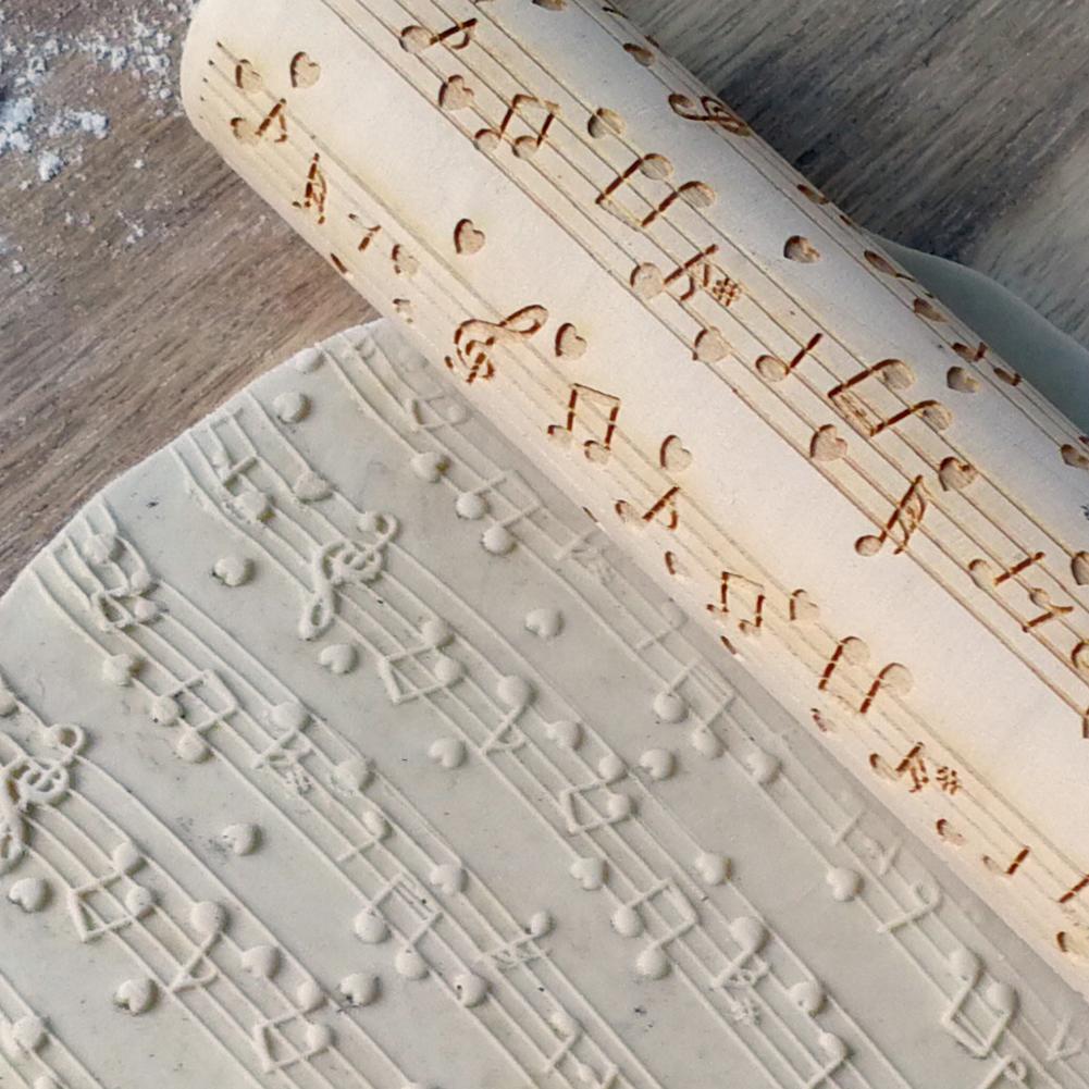 Muzieknoot hout reliëf deegroller diy koekjes bakken gegraveerd stencil kerst reliëf deegroller rendier sneeuwvlok