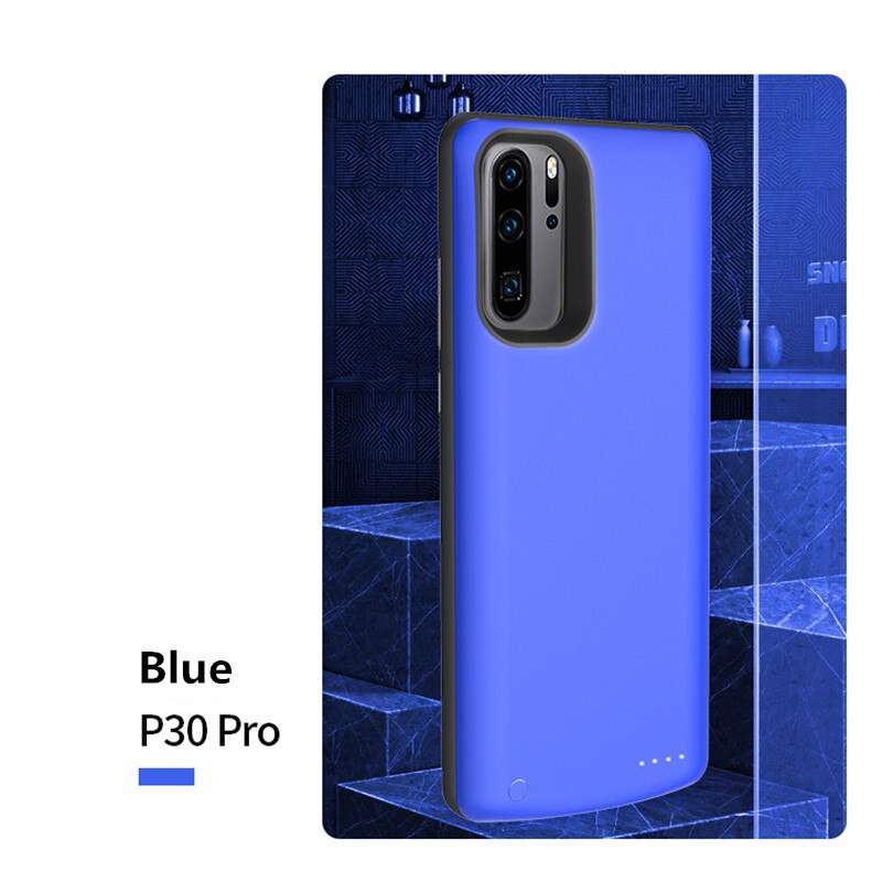 Funda de carga de batería de silicona para Huawei P30 Pro, funda de Banco de energía portátil de 6800mAh, cubierta de cargador de batería externa: Azul