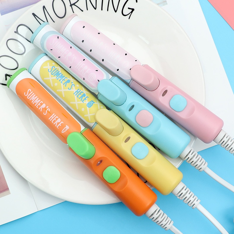 Buckle Mini Hair Curler Straightener Electric Splint Hair Curling Irons Travel Hair Tools Cute Candy Color Flat Iron