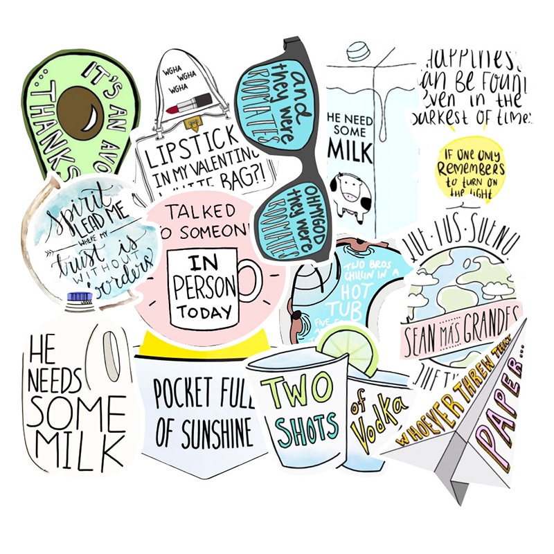 50PCS/Set Vine English Sticker Waterproof Decals On Guitar Suitcase Laptop PC Phone Fridge Luggage Motorcycle Car Cool Stickers