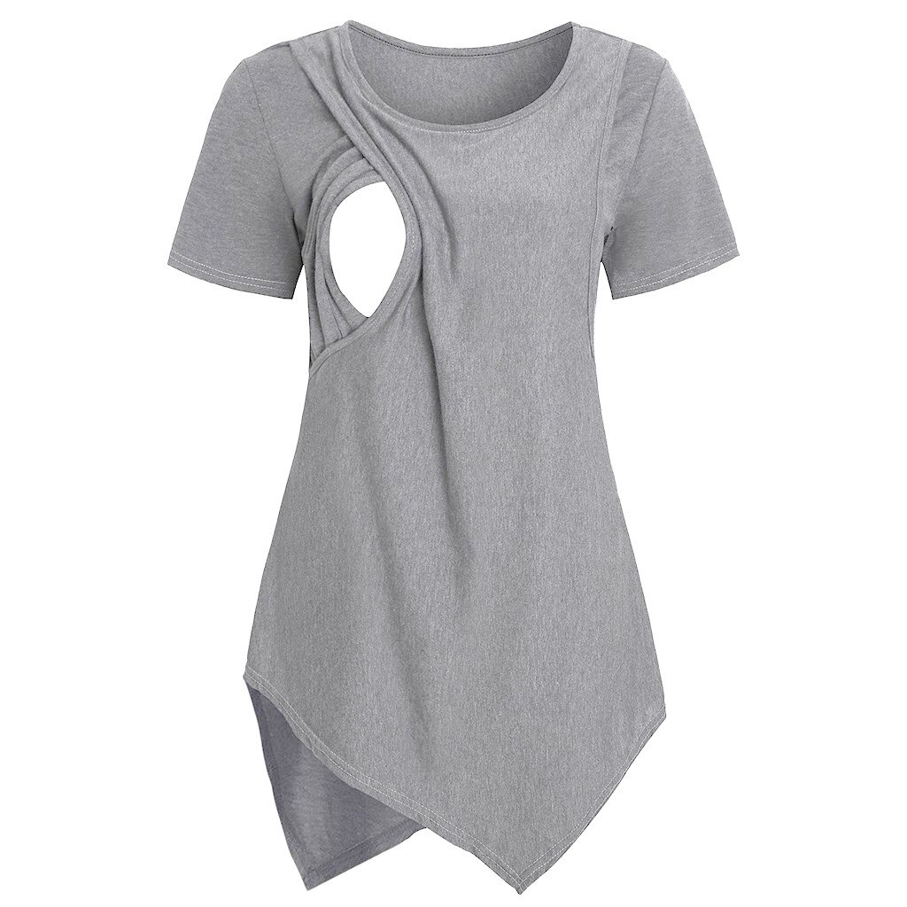 Summer Maternity Clothes Short Sleeve Irregular Hem Pregnant Nursing Top Breastfeeding Clothes Pregnancy Ropa Embarazada