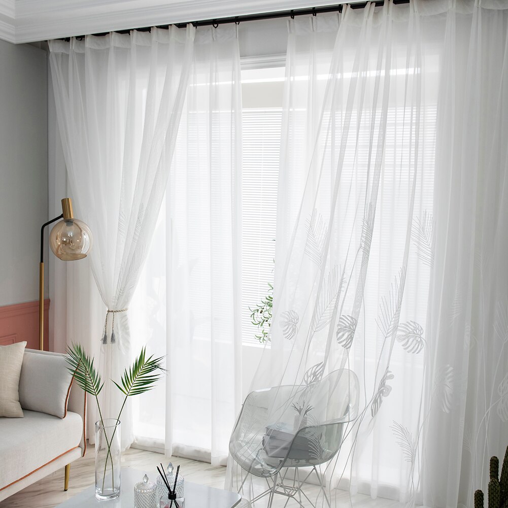 Palmblad Windows Tule Gordijnen Woonkamer Slaapkamer Screening Garen Gordijnen
