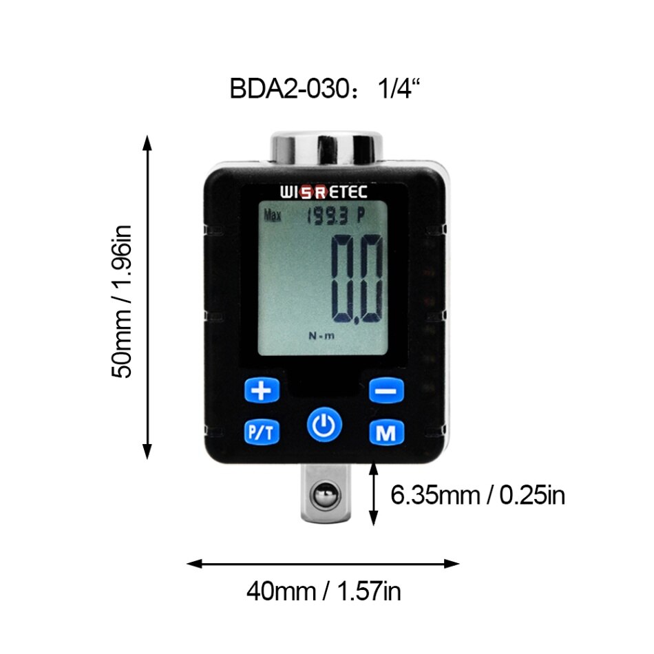 Llave Universal , torquímetro Digital electrónico de alta precisión, adaptador para medidor de torsión ajustable, pantalla grande: BDA2-030