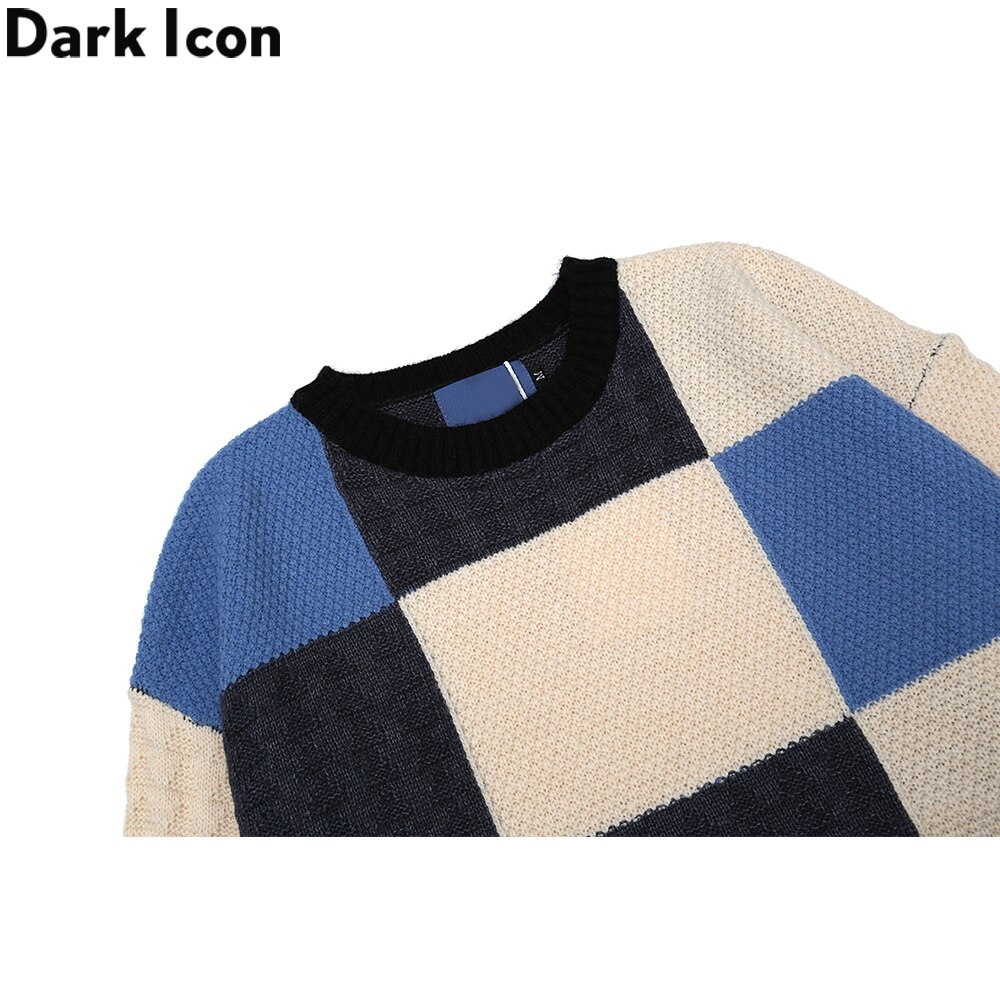 Dark Icon Plaid Knitwear Sweater Men Women Round Neck Vintage Men's Sweaters Street Sweaters for Man