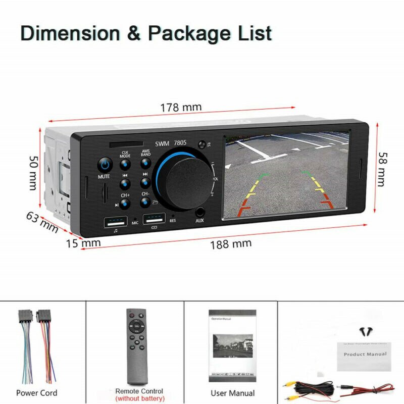 Audio Car MP5 Player Hands-free 87.5-108MHz AUX Universal 4.1 inches Replacement