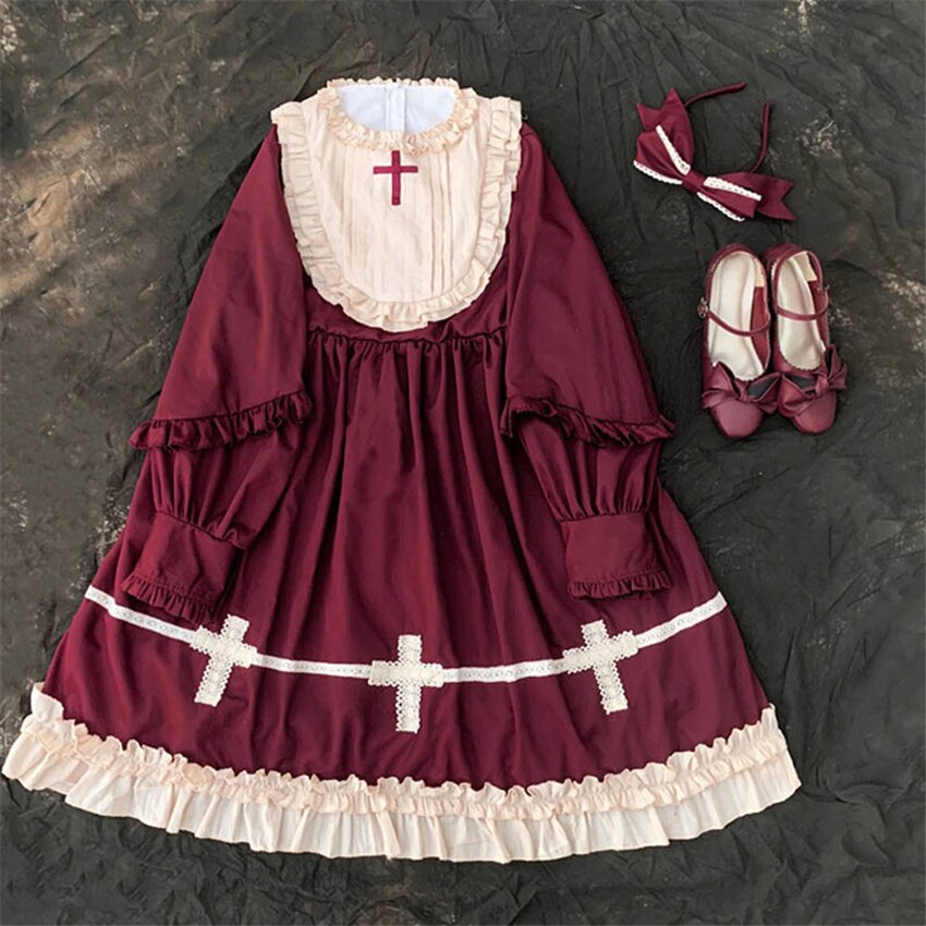 Lolita robe Style japonais doux Kawaii filles croix gothique dentelle cour princesse Cosplay Halloween fête femmes victorienne