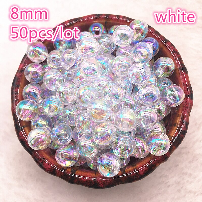 50 stuks 8mm AB Kleur Ronde Acryl Kraal Losse Spacer Kralen Voor Sieraden Maken DIY Armband: 09