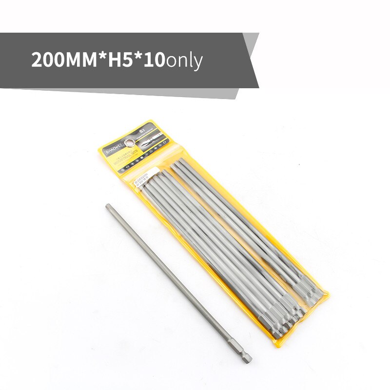 200mm Hard and Long S2 Electric Screwdriver Hexagon Bit Set Hex Head Hex Shank Magnetic Screwdriver Bit Hand Tools: 10pcs 200mmxH5
