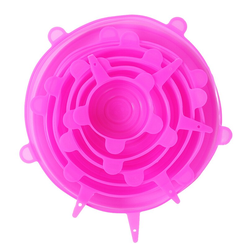 Tapas elásticas de silicona reutilizables, tapa universal de silicona para envolver alimentos, tapa para cuenco, tapa para olla, tapa de sellado, sartén, tapones de cocina, 6 uds.: rose red