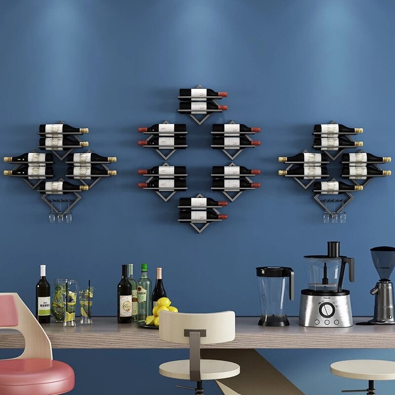 Hang Richel Wijnrek Flessen Van Metalen Decoratieve Muur Bar Wijnrek Muurbevestiging Wijn Fles Houder Creatieve Gratis Combinatie